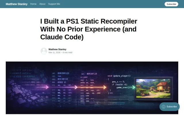 I Made a PS1 Static Recompiler with No Prior Experience (and Claude)