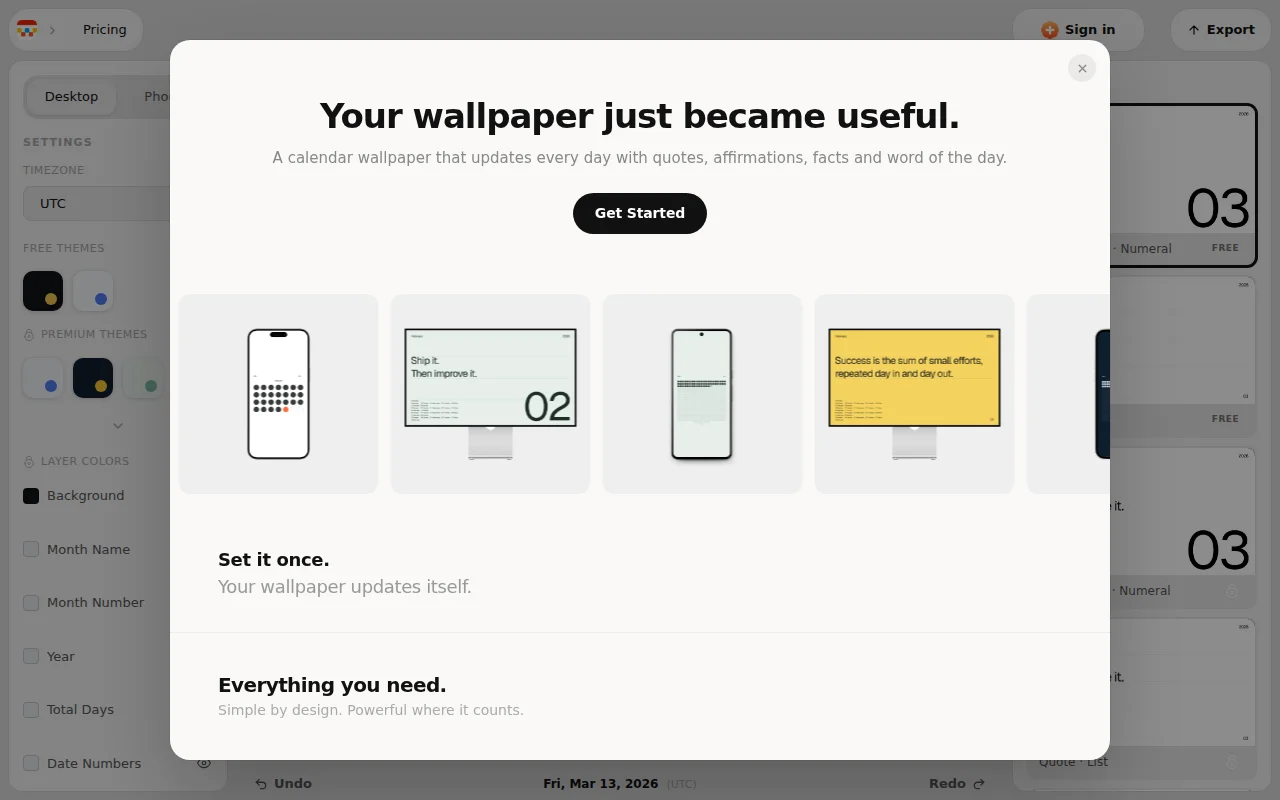 Mac wallpaper that updates daily – calendar, quote, affirmation, fact