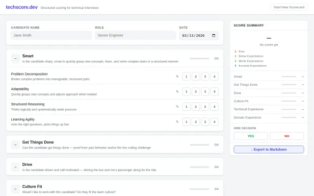 Interview scoring app because our feedback was just Slack vibes