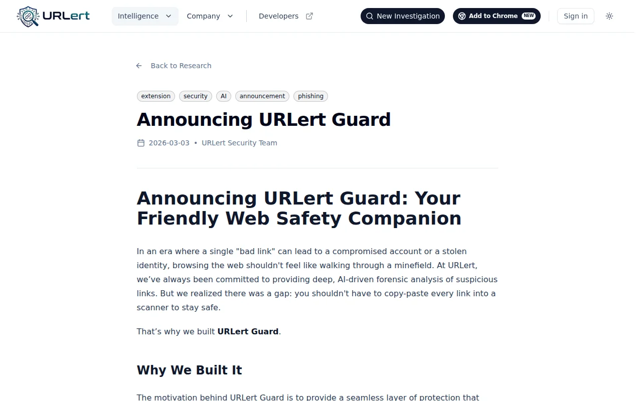 URLert Guard – Real-time phishing forensics for Chrome