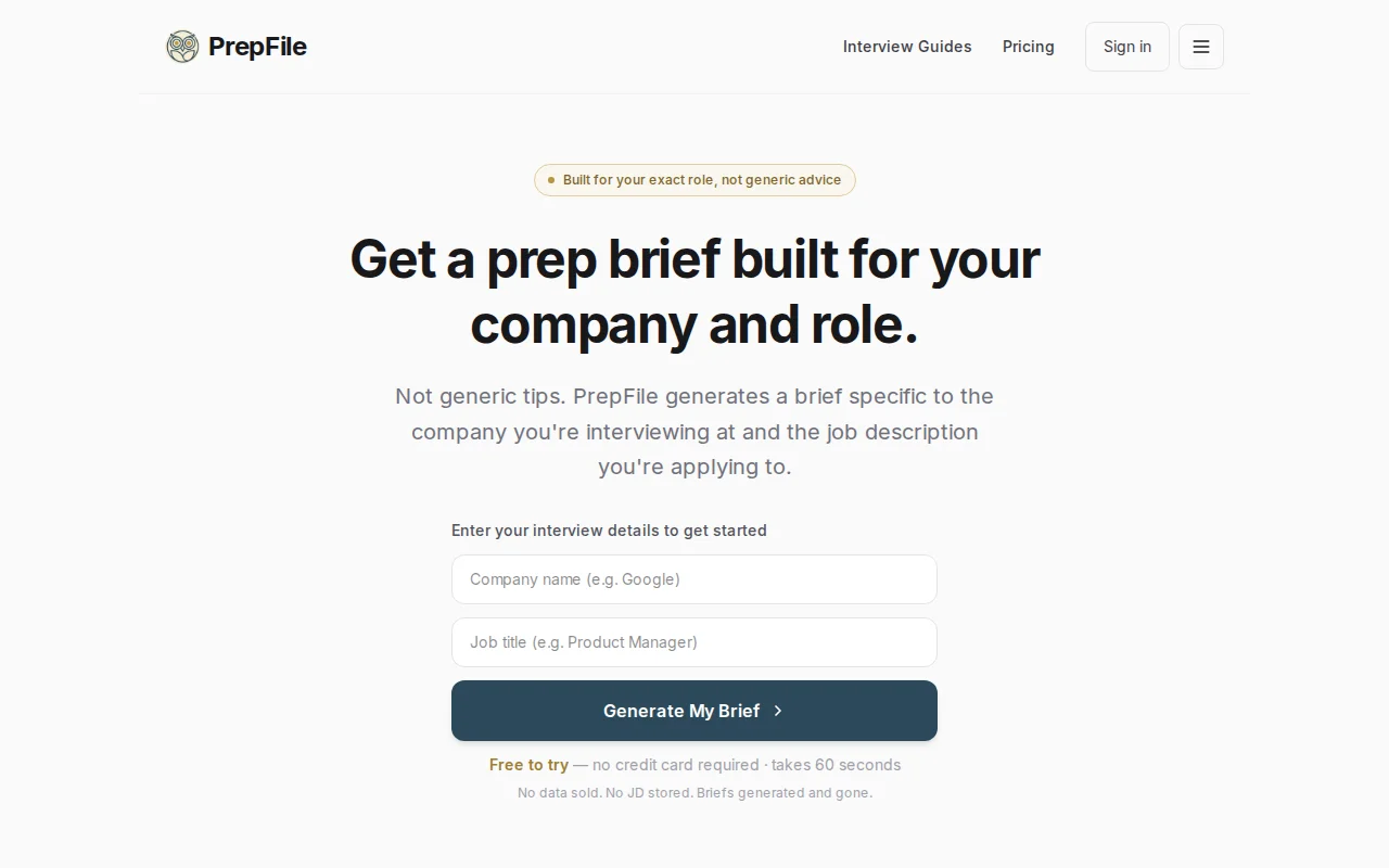 PrepFile – AI interview prep briefs from your job description