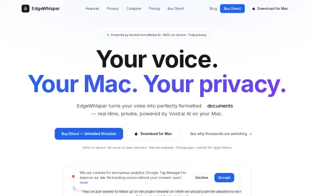 EdgeWhisper – On-device voice-to-text for macOS (Voxtral 4B via MLX)