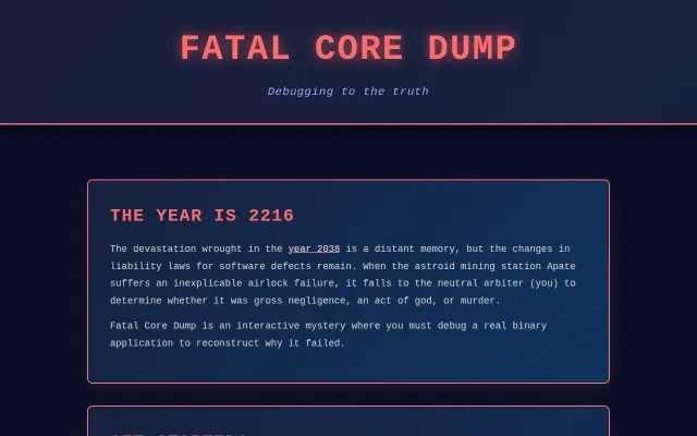 Fatal Core Dump – a debugging murder mystery played with GDB