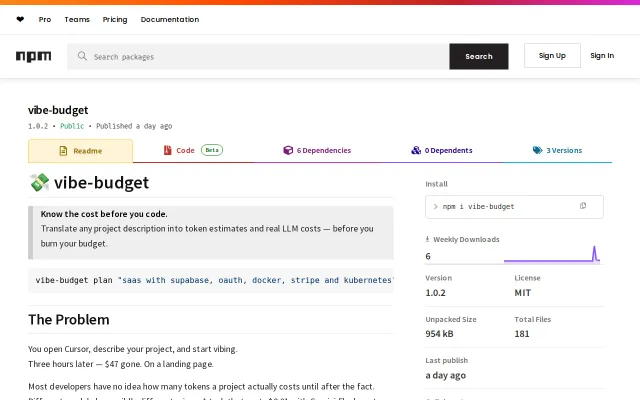 Vibe-budget – CLI to estimate LLM costs before you start vibe coding