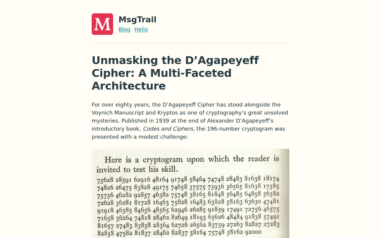 Structural analysis of the D'Agapeyeff cipher (1939)