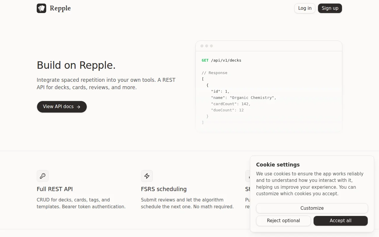 Spaced repetition API – decks, cards, reviews, scheduling