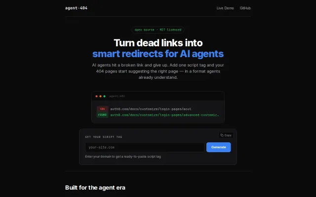 Agent 404 – Stop AI agents from hitting dead links and making things up