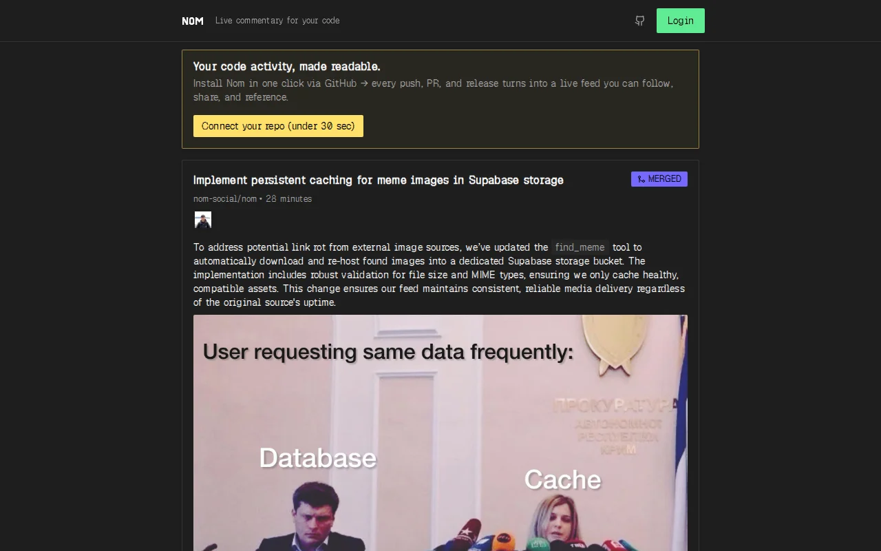 Nom – A public feed of your GitHub activity, auto-summarized