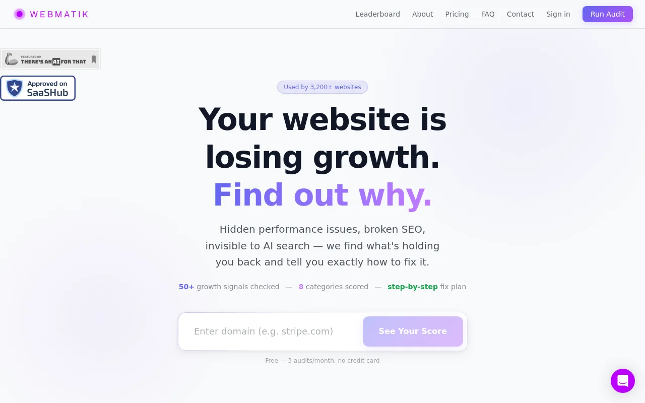 Webmatik – AI that audits your website across 8 categories in 4min