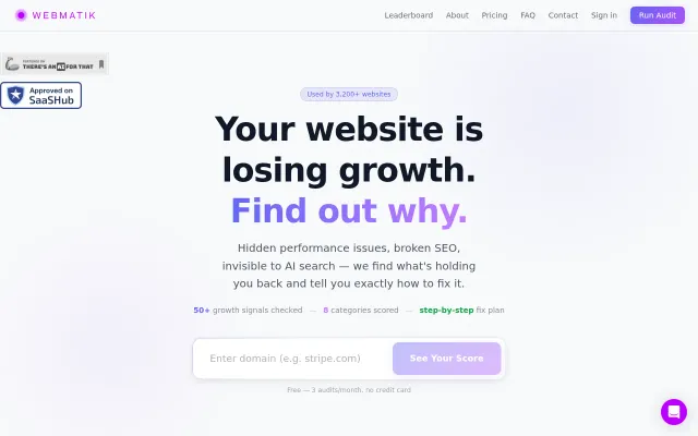Webmatik – AI that audits your website across 8 categories in 4min
