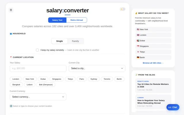 Salary Converter – Compare real purchasing power across 182 cities