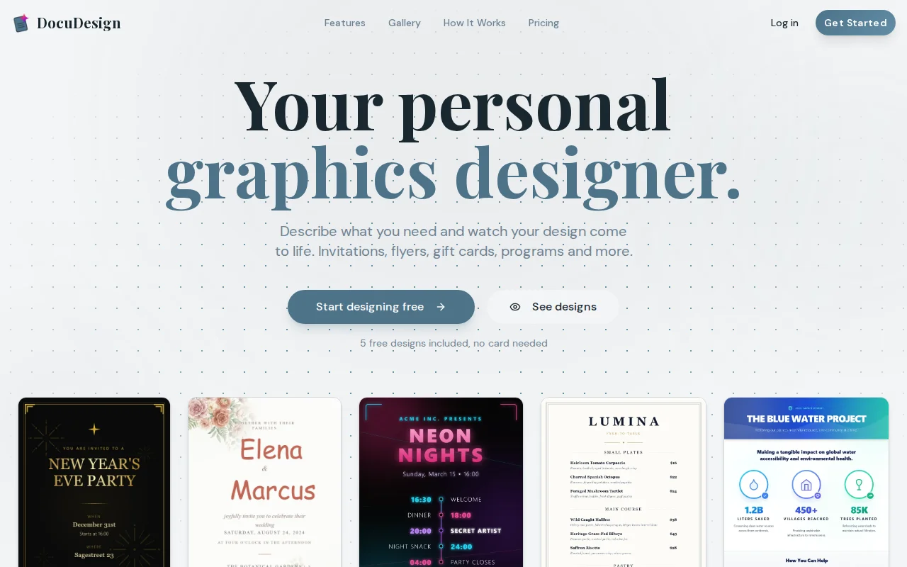 DocuDesign – describe a design, edit text inline, get print-ready file