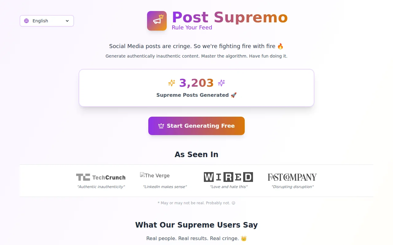 PostSupremo – Generate authentically inauthentic LinkedIn content