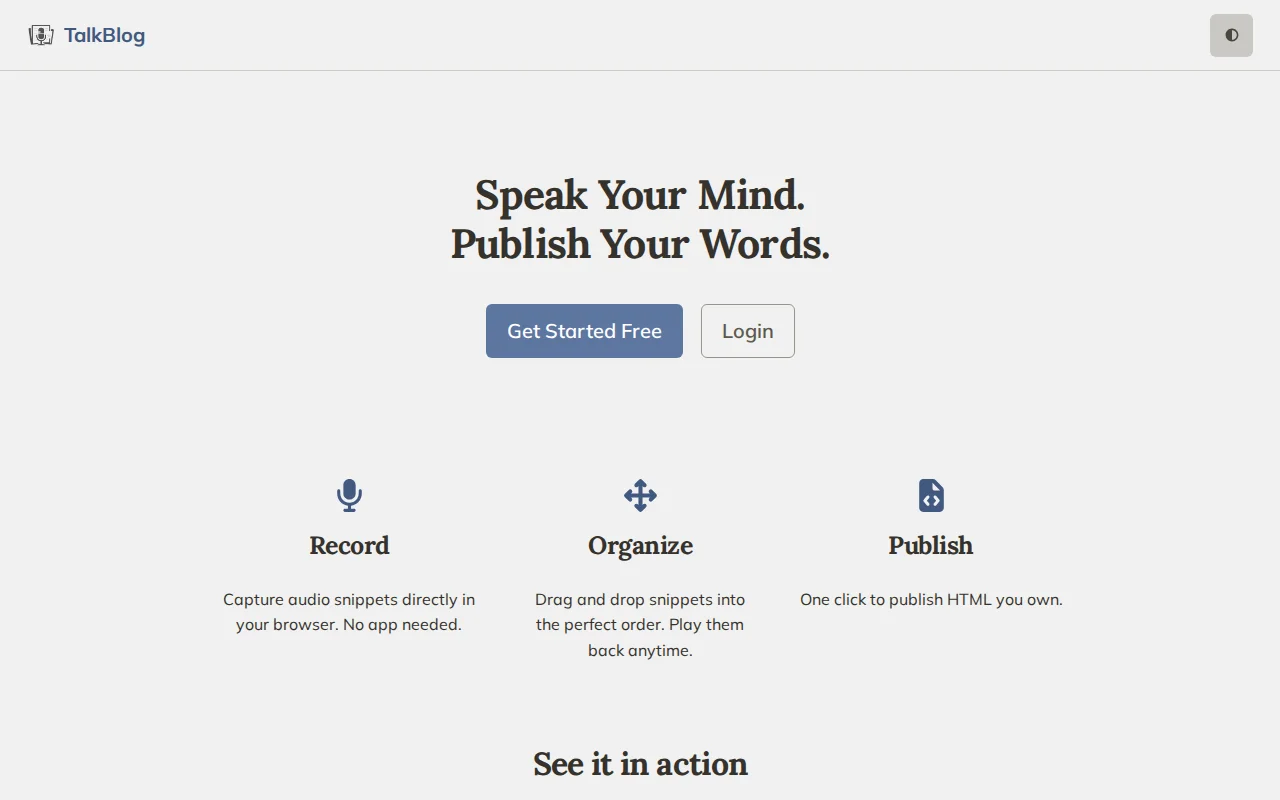 TalkBlog – Speak Your Mind. Publish Your Words