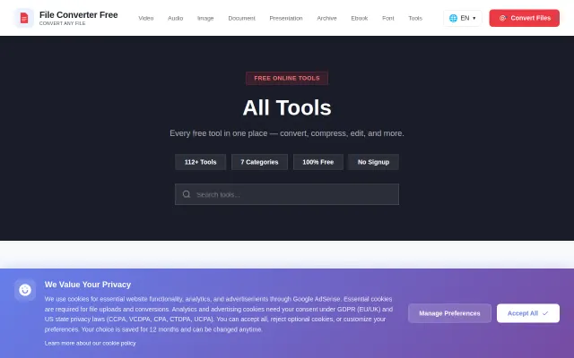 File converters and 75 tools that run in the browser
