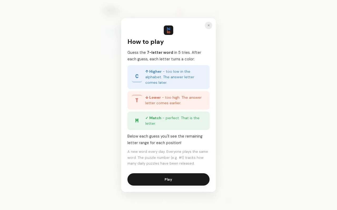 HiLo – A word guessing game based on binary search