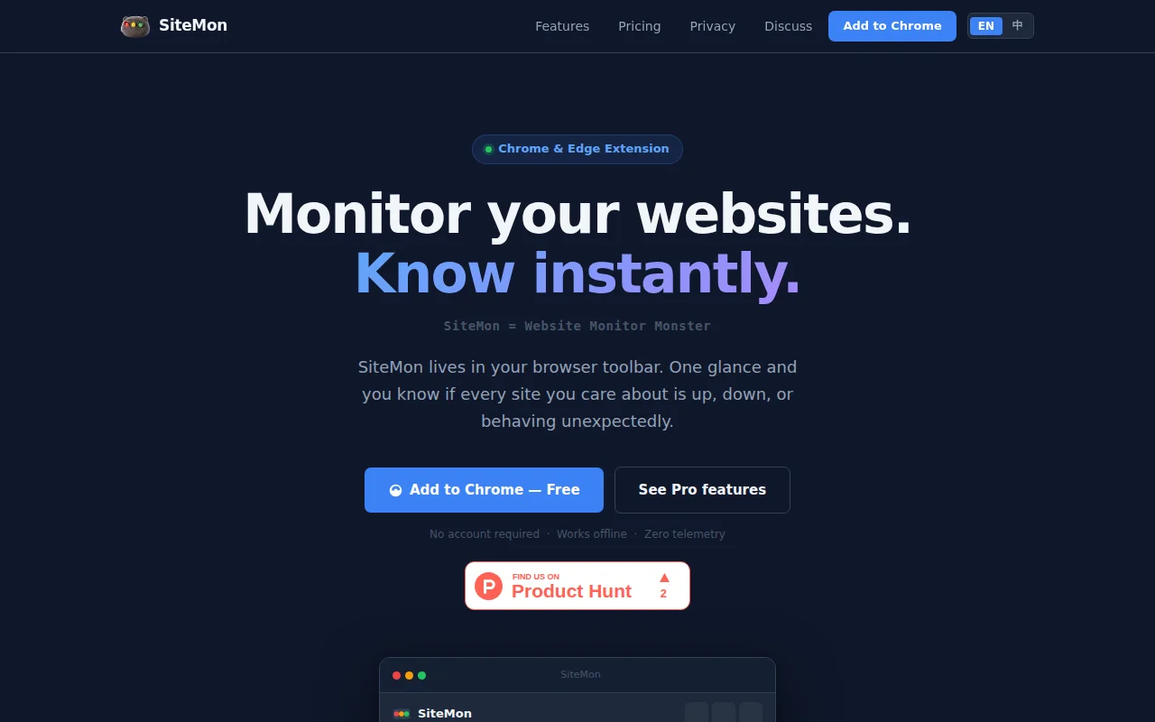 SiteMon – Browser extension that monitors your websites