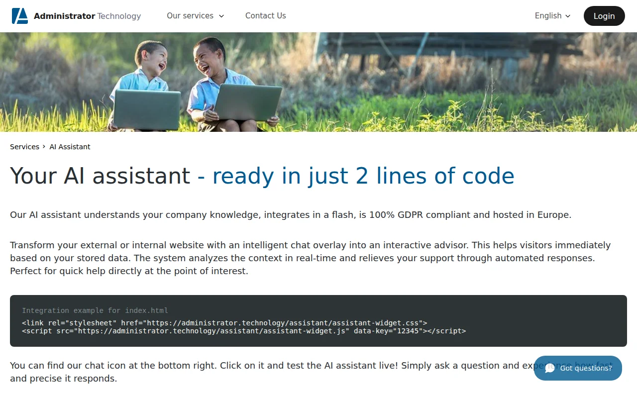 AI Assistant Widget – GDPR-compliant, RAG-based, 2-line integration