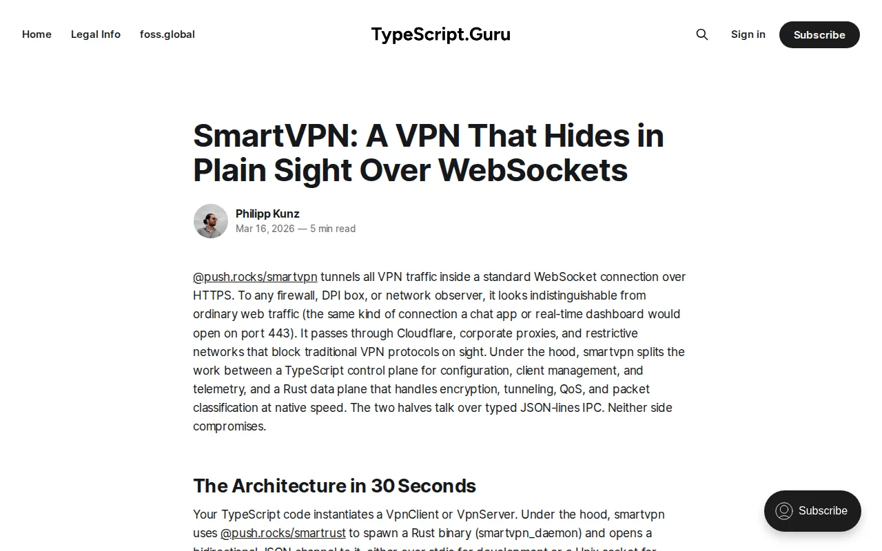 SmartVPN: A VPN That Hides in Plain Sight over WebSockets