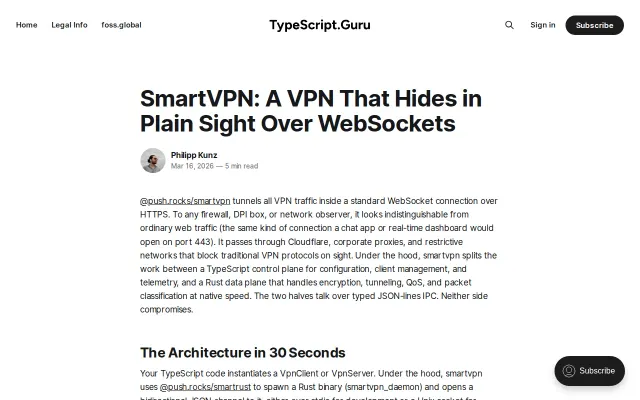 SmartVPN: A VPN That Hides in Plain Sight over WebSockets