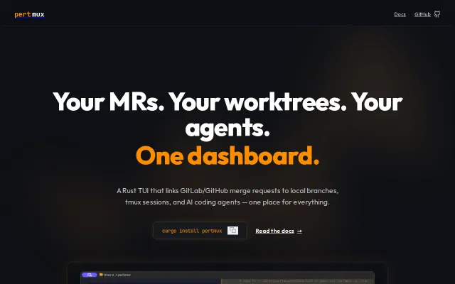 Pertmux – A TUI to unify your coding agents, MRs and worktrees