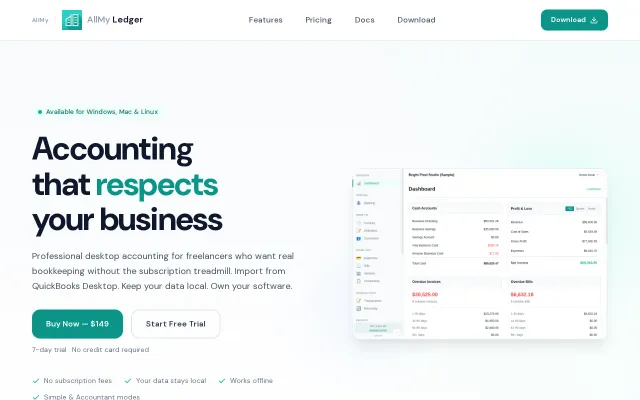 AllMy Ledger – Desktop accounting software, one-time purchase, no cloud