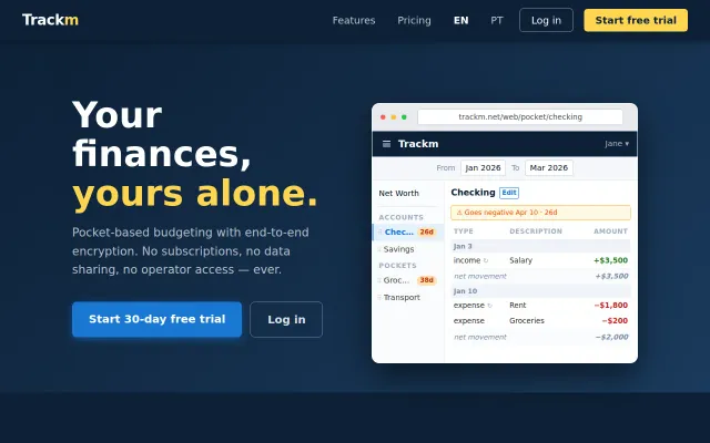 Trackm, a personal finance web app