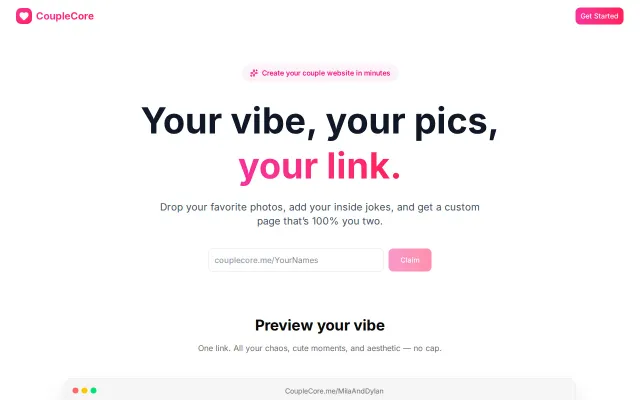 Couplecore.me – Dead-simple custom couple landing pages