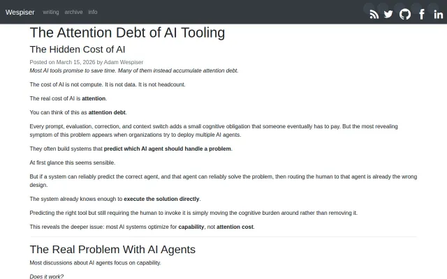 The Attention Debt of AI Tooling (AI tools can increase attention cost)