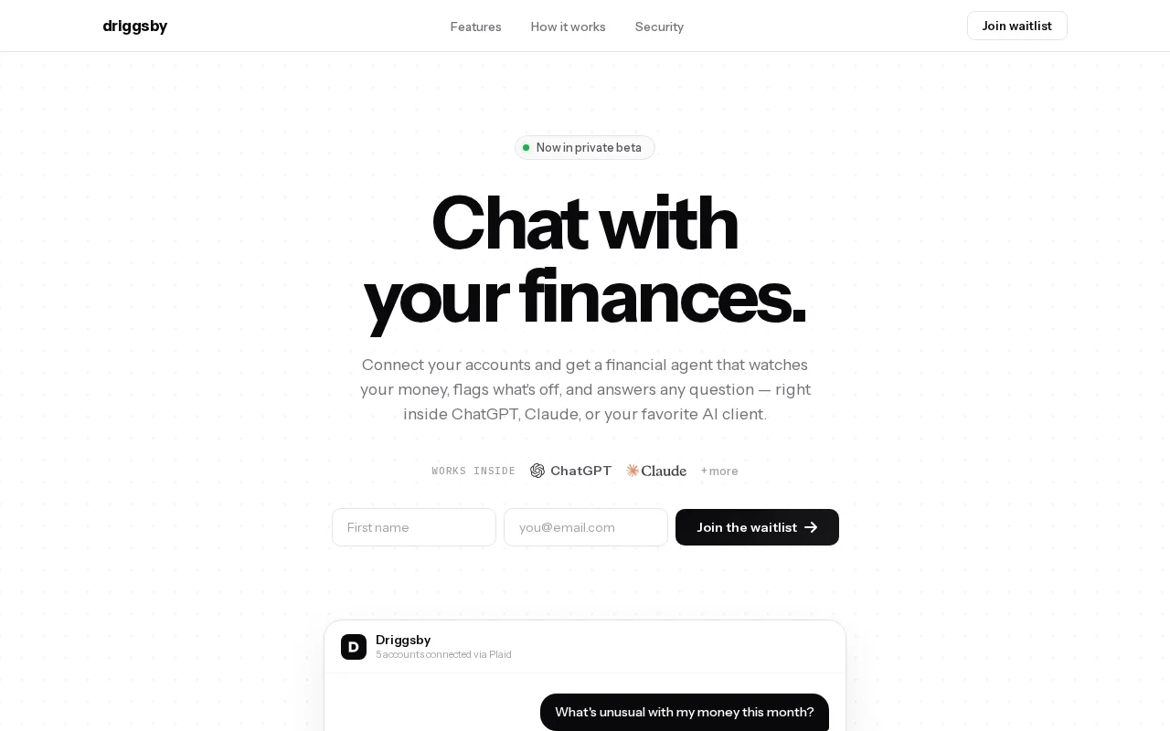 Driggsby – securely chat with your finances