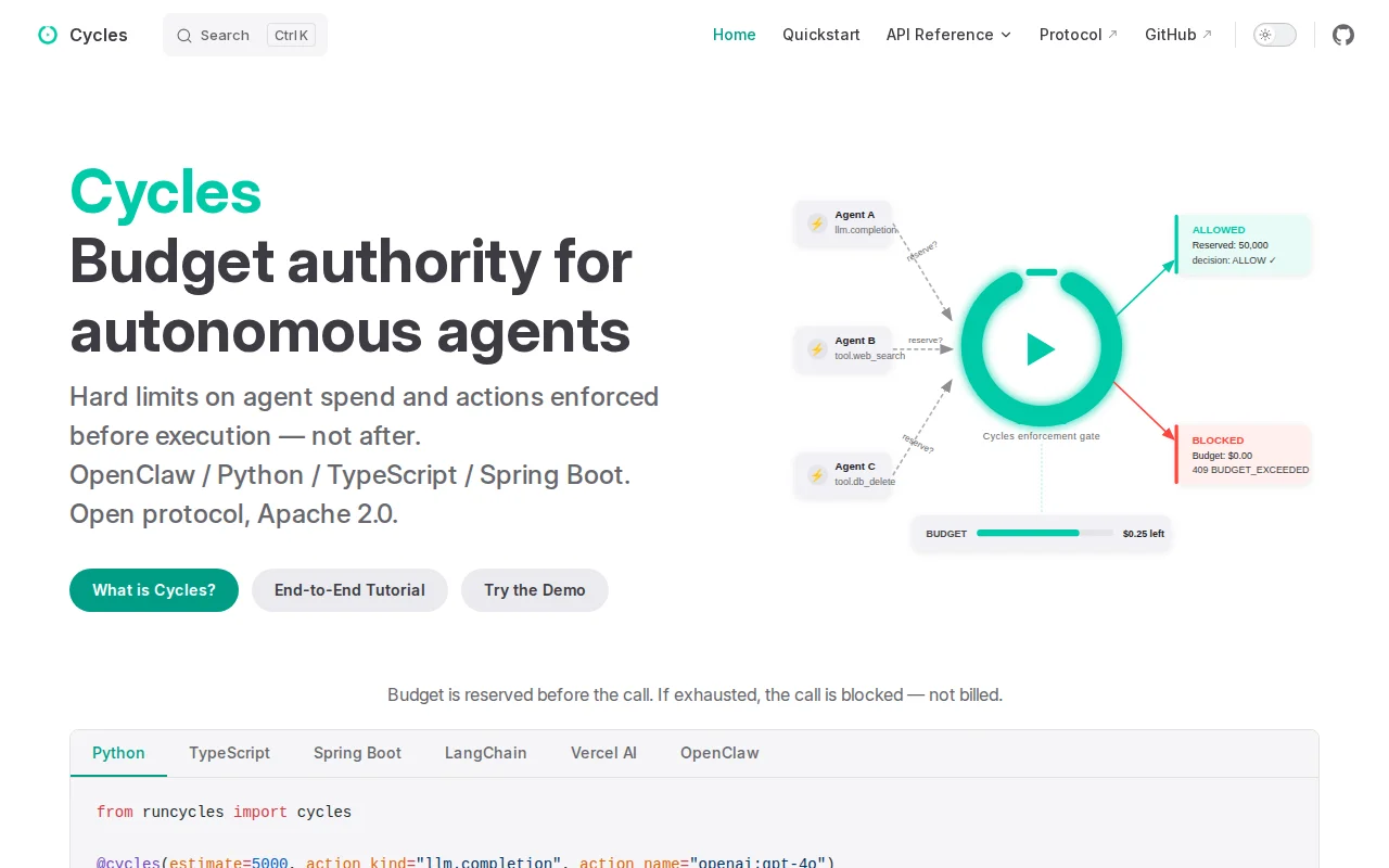Cycles – hard limits on agent actions before execution