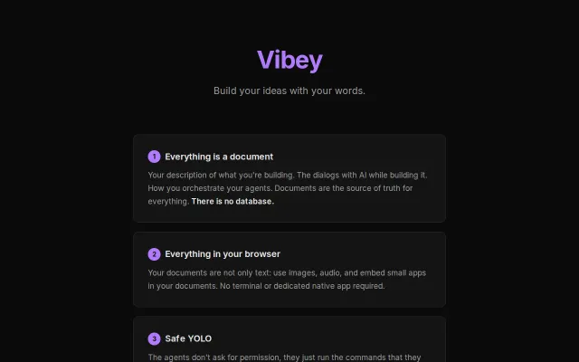 Vibecoding tool with Markdown docs, a browser UI and containerized YOLO