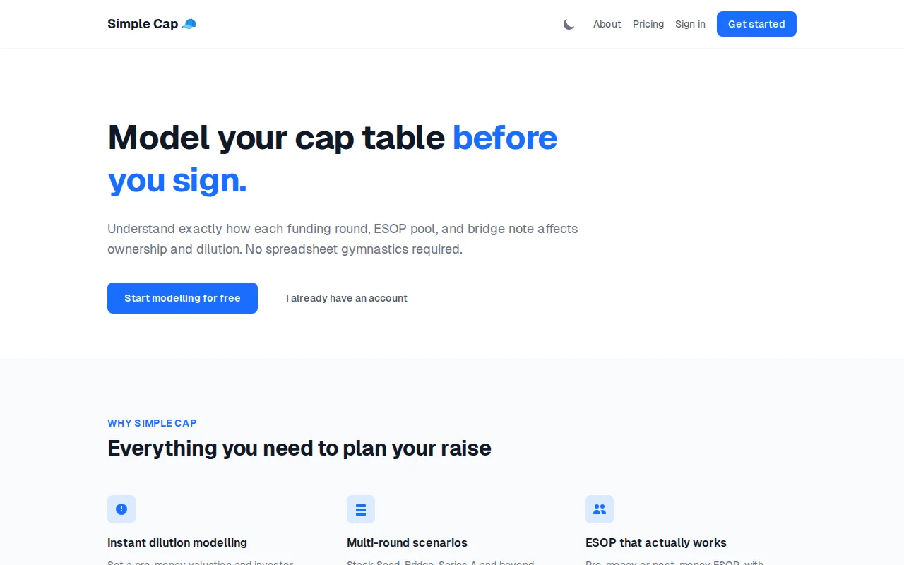 Simplecap, a simple cap table modelling tool