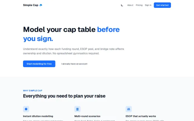 Simplecap, a simple cap table modelling tool