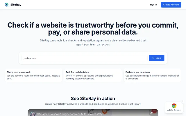 SiteRay – A web platform for analyzing website trust and reputation