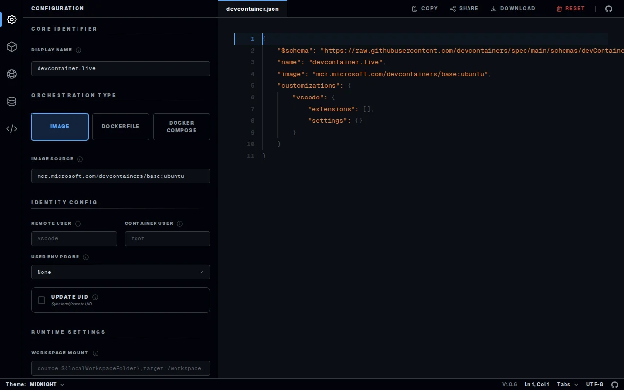 Generate Devcontainer.json Files in the Browser