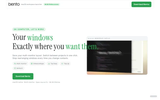 Bento – Save and restore multi-monitor app layouts