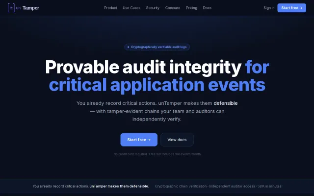 unTamper – cryptographically verifiable audit logs for app events