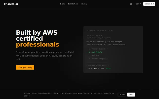 Knowza.ai – Free 10-question trial now live (AI-powered AWS exam prep)