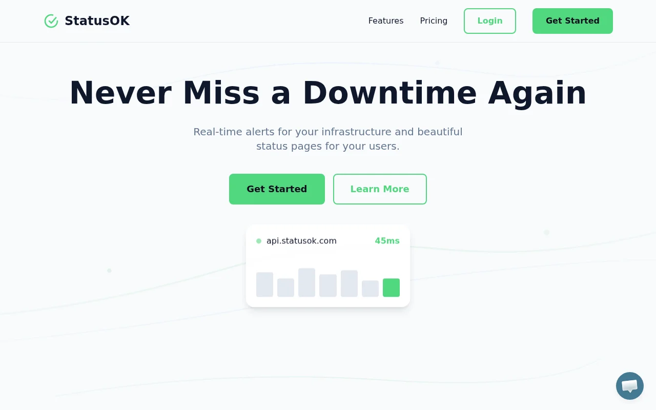 StatusOK – Uptime monitoring with 1-minute checks on the free tier