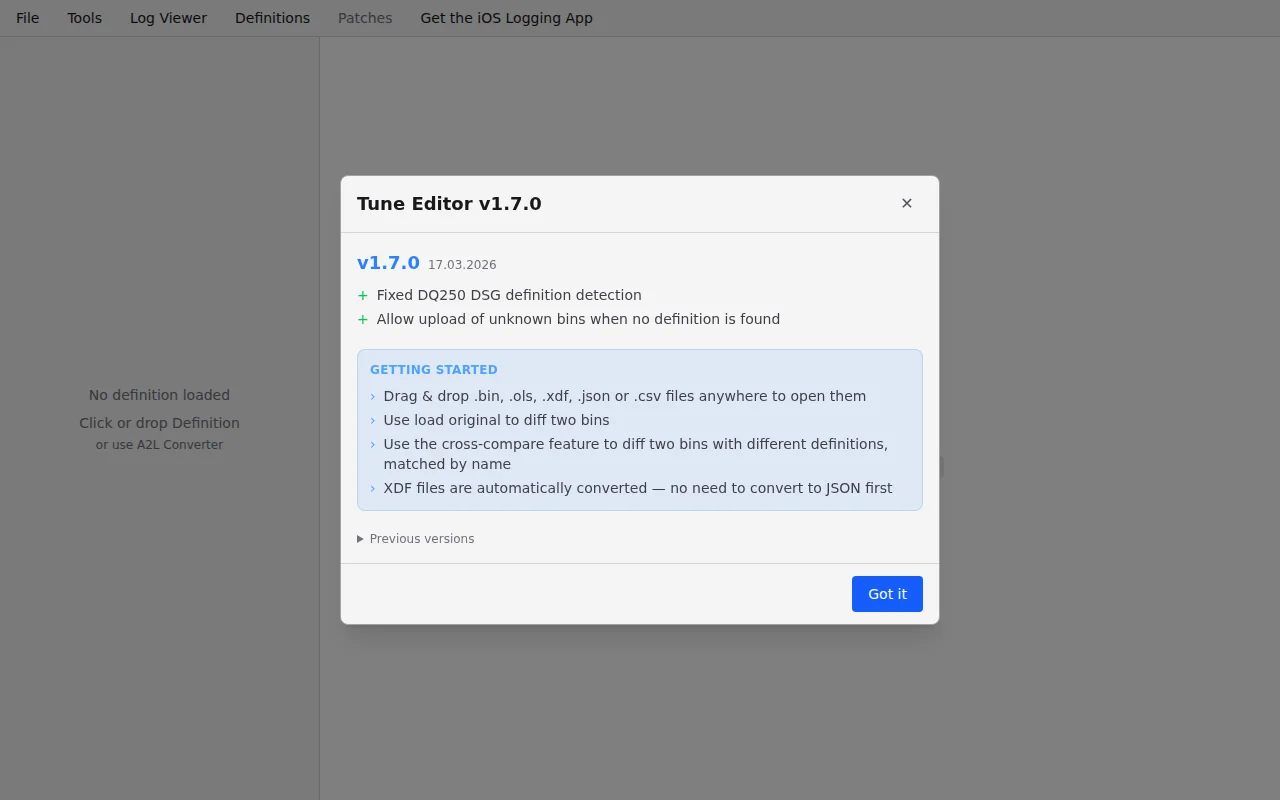 Browser-based ECU tuning editor for VAG Simos 18 / DQ250