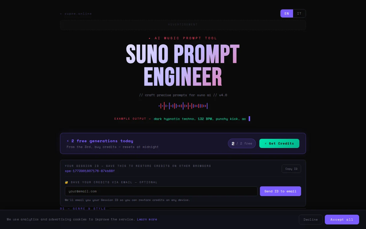 Supre – A prompt engineer for Suno AI's Style of Music field