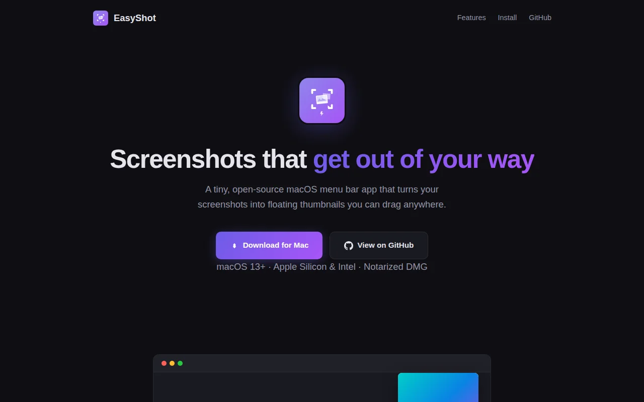 EasyShot – macOS screenshot thumbnails that don't disappear after 5s