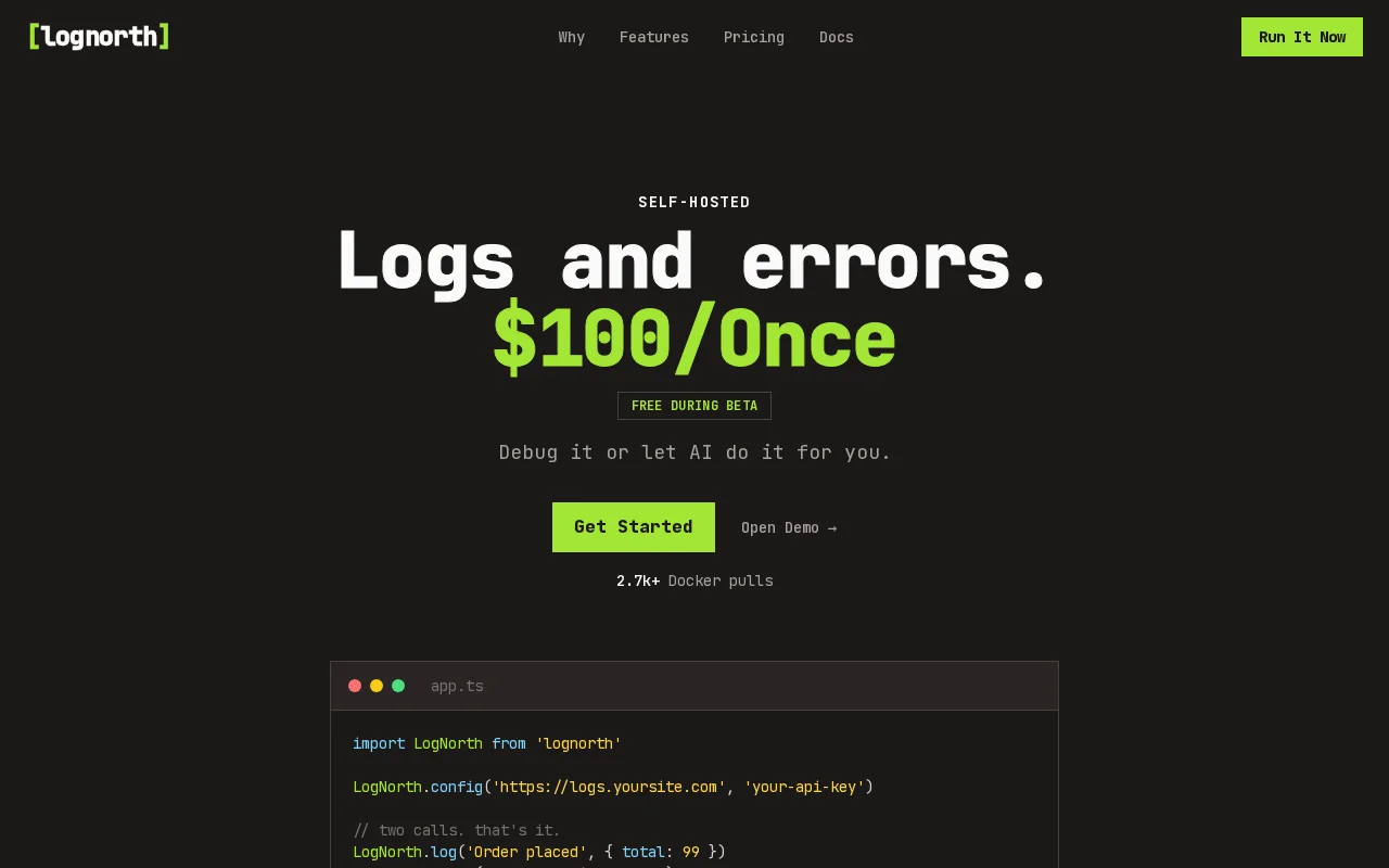 Lognorth self-hosted errors and logs on a $5 VPS