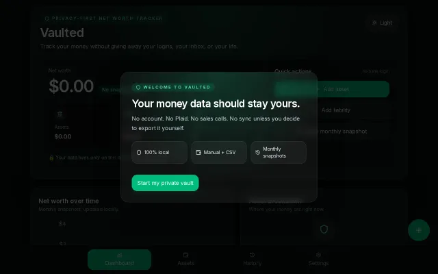 Vaulted – Privacy-first net worth tracker, no account