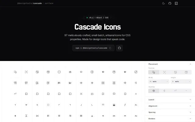 An icon set representing CSS properties and values, for editor UIs
