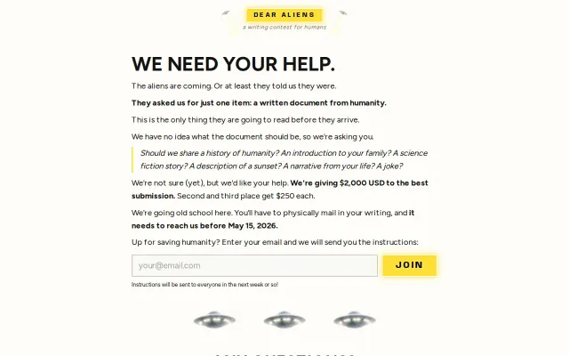 Dear Aliens (Writing Contest)