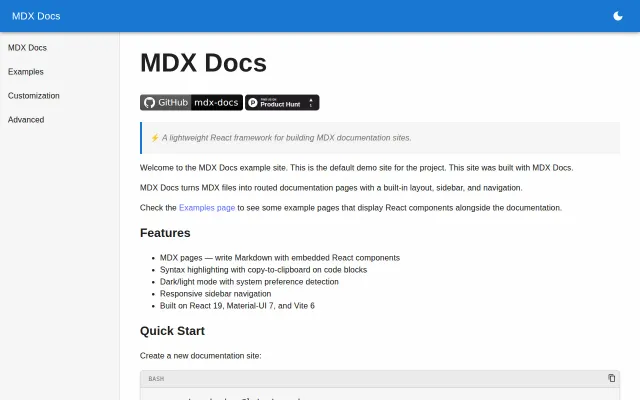 MDX Docs – a lightweight React framework for documentation sites