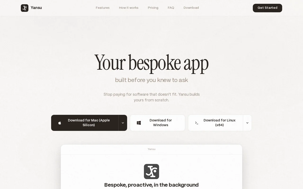 Yansu – agent that builds your bespoke app before you ask