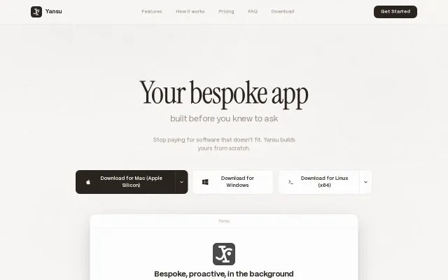 Yansu – agent that builds your bespoke app before you ask